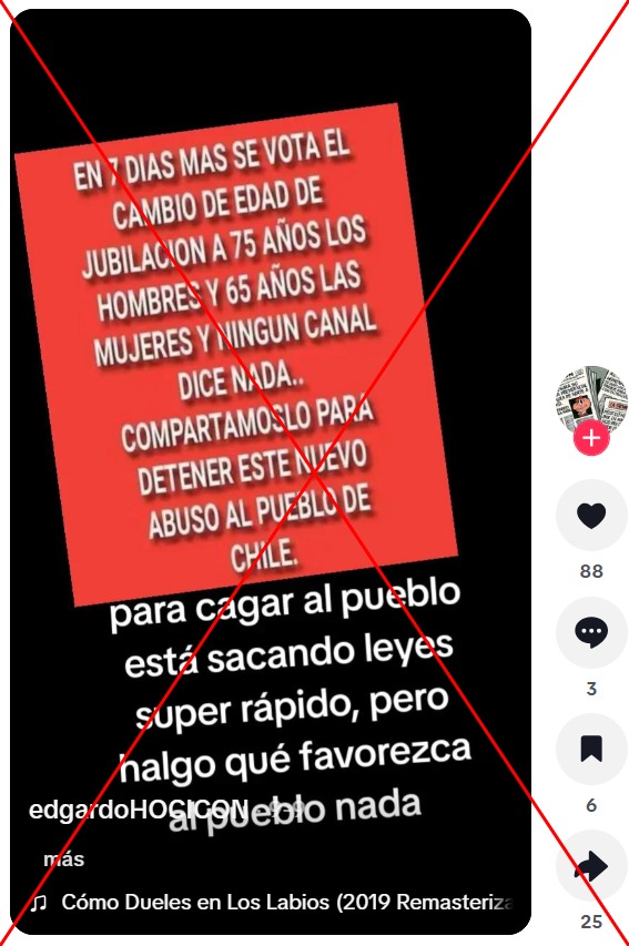 AfpFactual's tweet photo. 🇨🇱 ¿Se votó en el parlamento chileno el aumento en la edad de jubilación de hombres y mujeres?

❌ Falso. No hay ningún proyecto de ley actual en ese sentido; y el texto que circula en redes se difunde desde 2019.

➡️  https://t.co/SLZkKeRJDC https://t.co/gp3oMR90BF