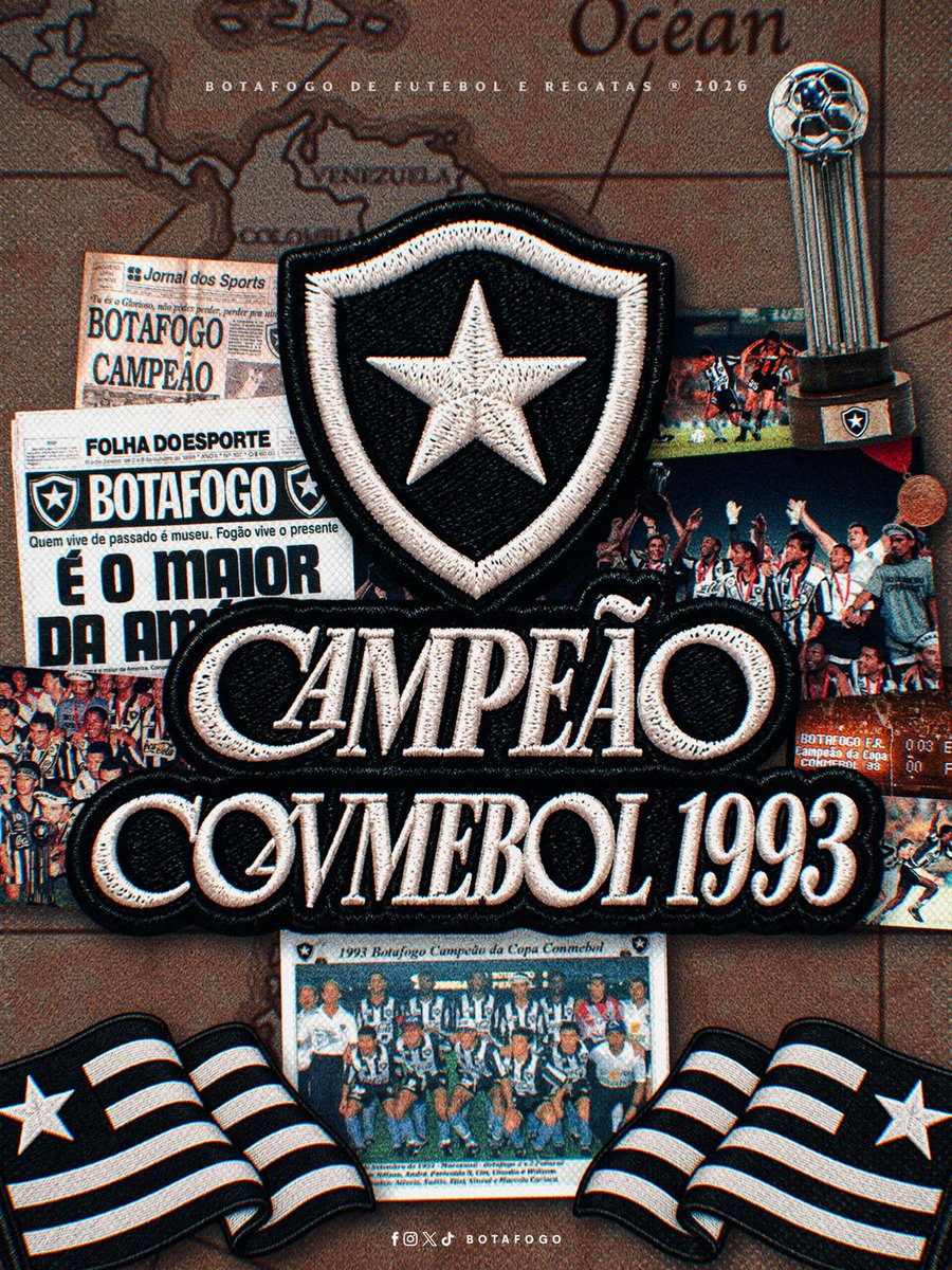 Botafogo's tweet photo. CAMPEÃO DA COPA CONMEBOL 🏆⭐

Há exatos 33 anos, o Glorioso batia o Peñarol nos pênaltis para se tornar o primeiro carioca campeão internacional no Maracanã! Com um time repleto de Joias do Bairro, o Fogão tornava o continente Alvinegro!  🔥#BFR https://t.co/SF10QmxkBT