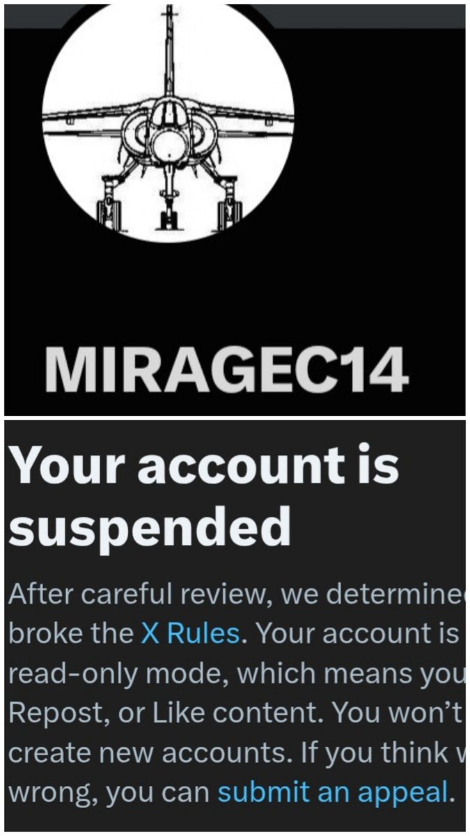 Miragec14F1CE's tweet photo. 'X' me suspendió @JMESPARCIA por ¿? Si a alguien le gustaba, lo siento por ellos.
Si queréis, seguid esta, pero no garantizo que no os la suspendan a vosotros también ;) https://t.co/CkbTPSnuRE