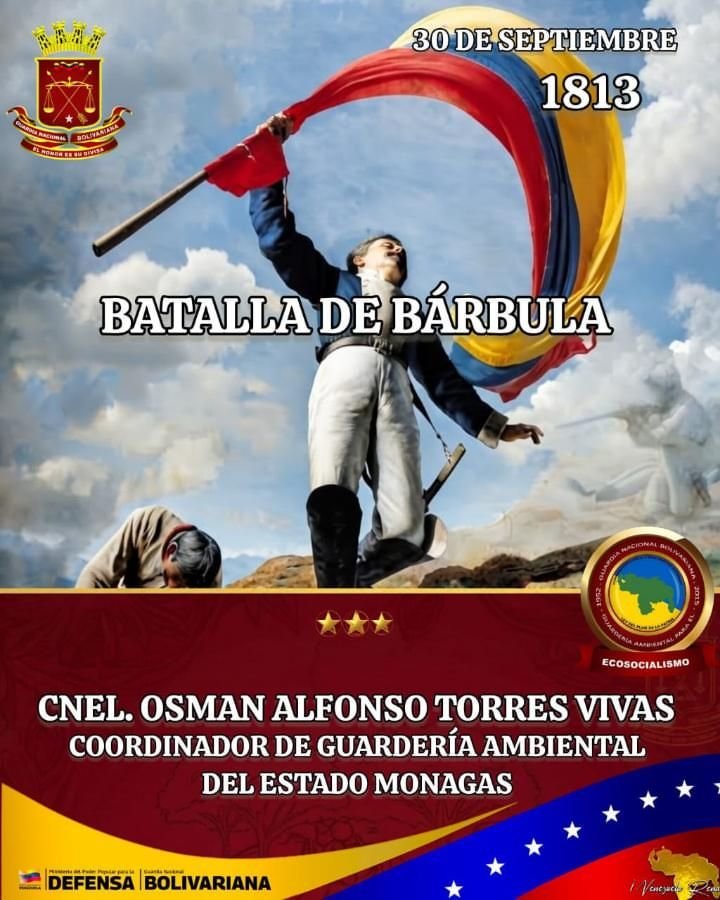 cega_monagas's tweet photo. 30SEP2026. La Batalla de Bárbula fue un enfrentamiento militar de la Independencia de Venezuela ocurrido el 30 de septiembre de 1813.Tropas venezolanas y neogranadinas lideradas por Simón Bolívar, con comandantes como Rafael Urdaneta, Luciano D'Elhuyar y Atanasio Girardot. https://t.co/GzVL5dKbmH