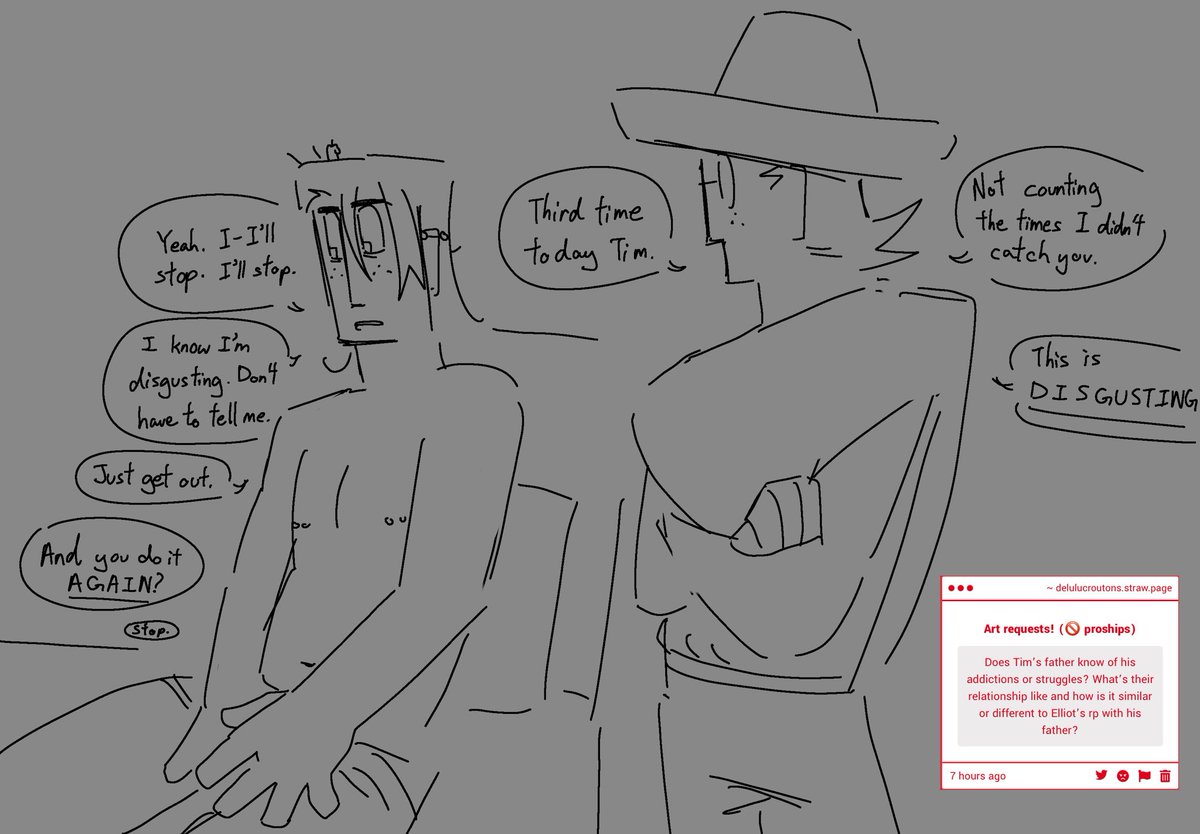 delulu_croutons's tweet photo. TW: s€x add1ction
He knows, he’s a LOT more involved with Tim’s life than Elliot’s dad with Elliot
Neighbourhood au
#timothysprinkleton #thebenster https://t.co/OIYZJn1a16