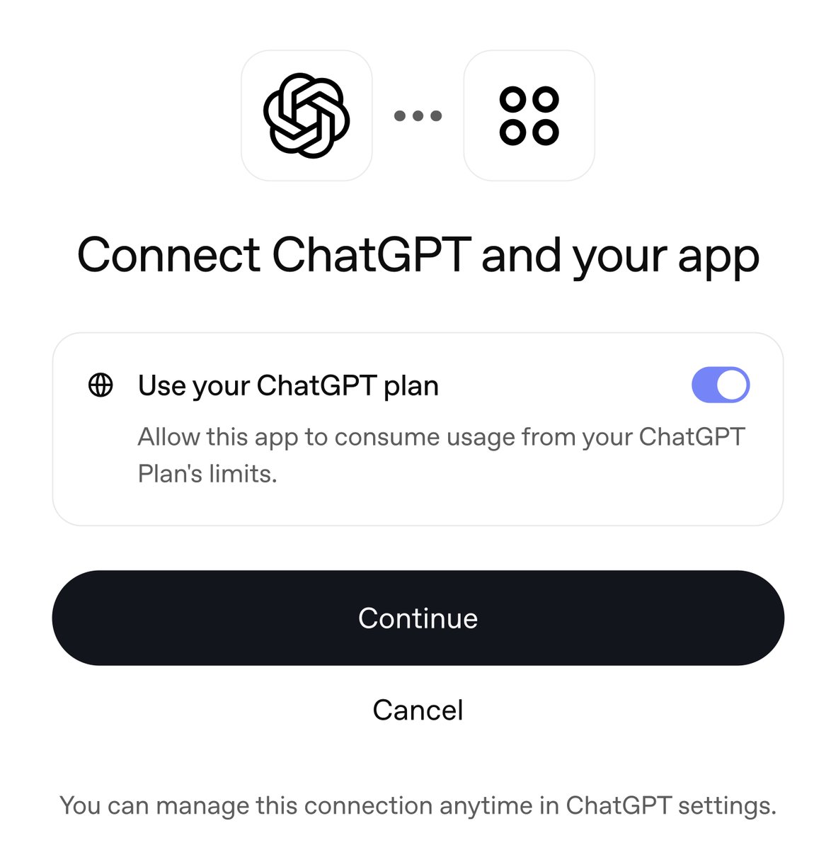 Voxyz_ai's tweet photo. Apart from the launches where OpenAI is catching up to other companies, the most valuable DevDay news is actually this: the ChatGPT Plus / Pro plan you already pay for can now 𝗽𝗼𝘄𝗲𝗿 𝘁𝗵𝗲 𝗔𝗜 𝗶𝗻𝘀𝗶𝗱𝗲 𝗗𝗲𝘃𝗶𝗻, 𝗪𝗮𝗿𝗽, 𝗔𝗺𝗽 𝗮𝗻𝗱 𝗡𝗼𝘁𝗶𝗼𝗻.

The way in is the new "Sign in with ChatGPT" button in these apps. It looks a lot like "Sign in with Google," except you get 𝗼𝗻𝗲 𝗲𝘅𝘁𝗿𝗮 𝘀𝘄𝗶𝘁𝗰𝗵 when you sign in. Turn it on and the AI in that app runs on your ChatGPT usage.

Count them up and that's one subscription you can spend in over a dozen tools. The open-source OpenClaw, OpenCode, Pi and T3 Code all work too. Just sign in with ChatGPT.

Apps that can use your plan today:
Amp Code, Conductor, Dactyl, Devin, Hermes Agent, Hyperagent, Kilo Code, Notion, Vercel, Vorflux, Warp. Lovable is coming soon.

Airtable, Canva, GitLab, HubSpot and Supabase only support sign-in. They can't use your plan.

Before you connect one:
→ It draws from the 𝘀𝗮𝗺𝗲 𝘂𝘀𝗮𝗴𝗲 𝗮𝘀 𝗖𝗼𝗱𝗲𝘅. Connecting more apps doesn't add any, and some apps charge their own fees.
→ In ChatGPT Settings > Usage > App limits, you can give each app a weekly cap as a percentage of your total, so one tool can't burn through your week of Codex.
→ Apps can't access your ChatGPT chats or memories.

My guess is a lot of AI tools will end up running on your ChatGPT subscription, and the people building them won't have to front the model bill.