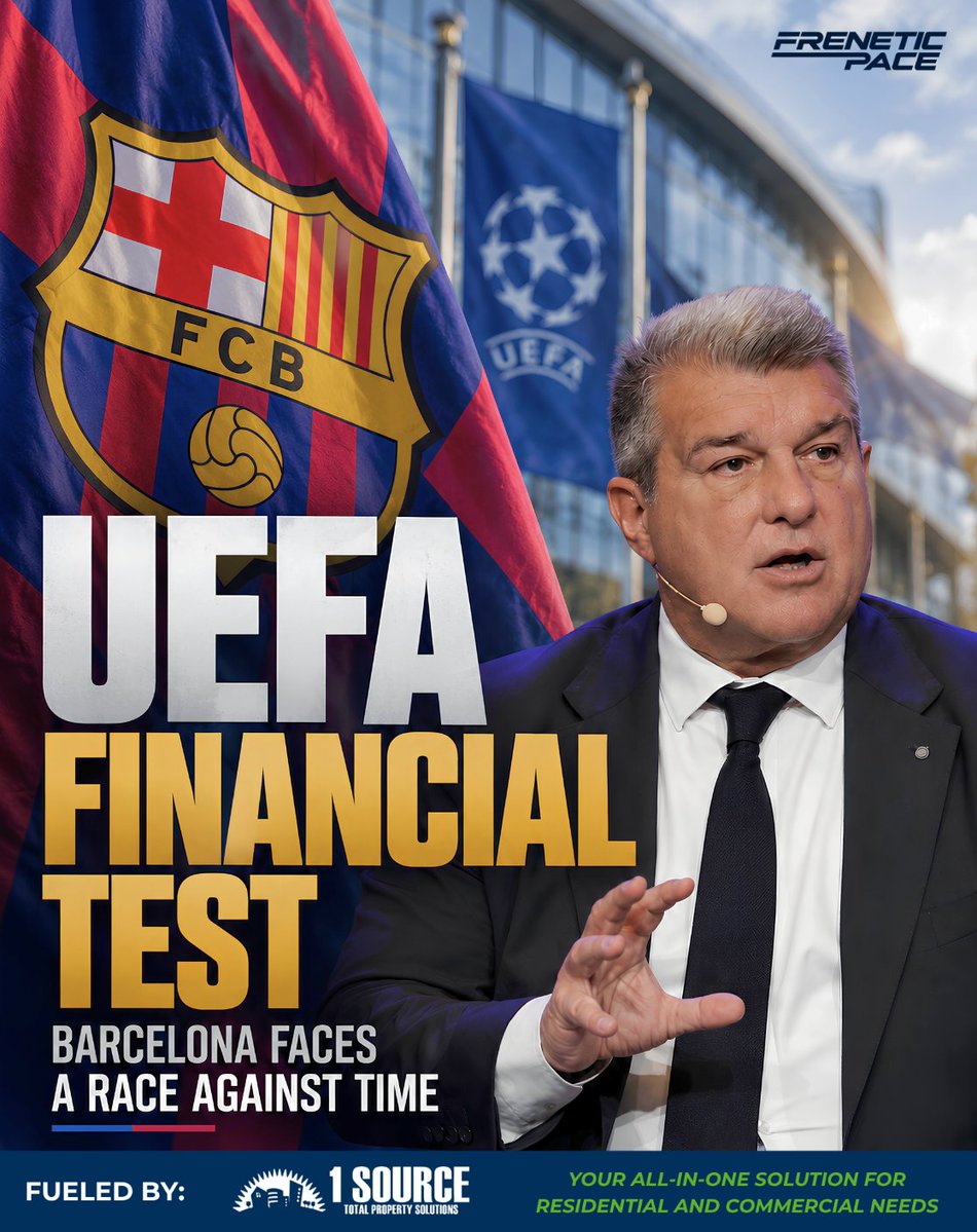 FreneticSoccer's tweet photo. El Barcelona se enfrenta a una carrera contrarreloj para evitar una sanción de la UEFA que podría impedirle inscribir a nuevos jugadores.

¡Enlace en los comentarios! 👇

#Mbappé #RealMadrid #HalaMadrid #LaLiga #ChampionsLeague #FreneticPaceSports https://t.co/7KHep92b96