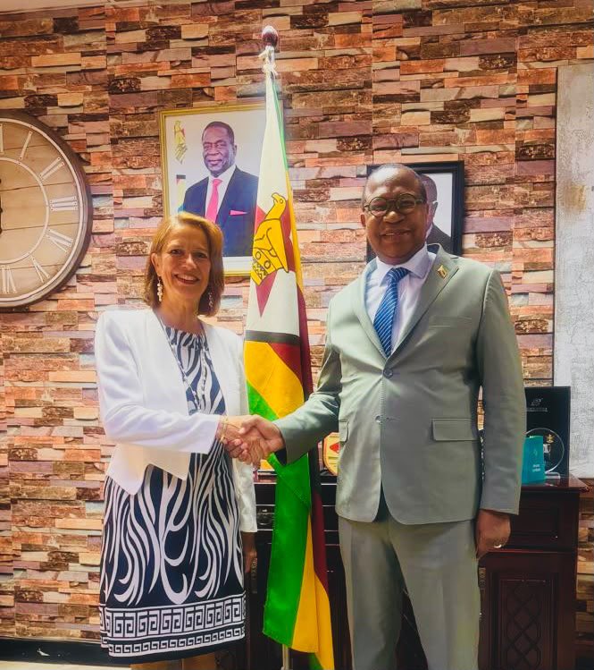 TreasuryZW's tweet photo. Switzerland and Zimbabwe Deepen Cooperation

The Ambassador of Switzerland to Zimbabwe Her Excellency Ms. Christine Schraner Burgener paid a courtesy to the Minister of Finance, Economic Development and Investment Promotion Hon. Prof. Mthuli Ncube in Harare today. 

Discussions focused on areas of cooperation between the two countries. Both reaffirmed their commitment to strengthening and implementing signed bilateral agreements including the Bilateral Investment Promotion and Protection Agreement (BIPPA).

Switzerland has been a valued partner supporting Zimbabwe in agriculture, drought insurance premiums through the Africa Risk Capacity, health, social infrastructure and services, governance, and water and sanitation.

#Zimbabwe #Switzerland #BilateralCooperation #Vision2030