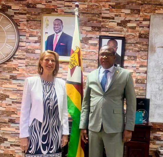 TreasuryZW's tweet photo. Switzerland and Zimbabwe Deepen Cooperation

The Ambassador of Switzerland to Zimbabwe Her Excellency Ms. Christine Schraner Burgener paid a courtesy to the Minister of Finance, Economic Development and Investment Promotion Hon. Prof. Mthuli Ncube in Harare today. 

Discussions focused on areas of cooperation between the two countries. Both reaffirmed their commitment to strengthening and implementing signed bilateral agreements including the Bilateral Investment Promotion and Protection Agreement (BIPPA).

Switzerland has been a valued partner supporting Zimbabwe in agriculture, drought insurance premiums through the Africa Risk Capacity, health, social infrastructure and services, governance, and water and sanitation.

#Zimbabwe #Switzerland #BilateralCooperation #Vision2030