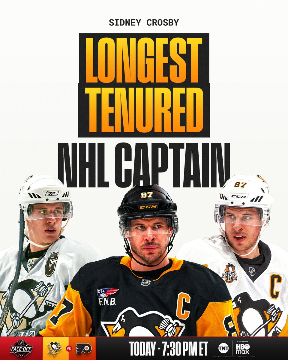 NHL's tweet photo. 20 years in May 🤯 #NHLFaceOff 

Watch Sidney Crosby and the @penguins vs. @NHLFlyers TONIGHT at 7:30 PM ET on @NHL_On_TNT and @StreamOnMax! https://t.co/2fTtjQlx2r