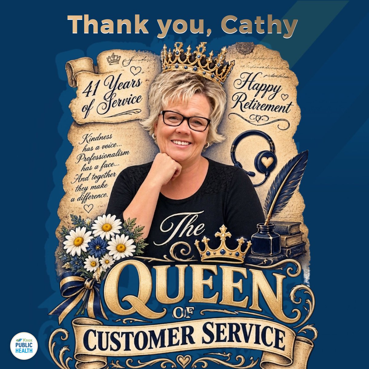 KnoxHealthOH's tweet photo. Thank you, Cathy. ❤️
For nearly 42 years, you've been the welcoming face of Knox Public Health. Your dedication, compassion, and care have touched countless lives.
A rare breed, a true legacy, and our Queen of Customer Care.
#HappyRetirement #CathyMiller #Irreplacable #KPH https://t.co/i0U4ASOLKB