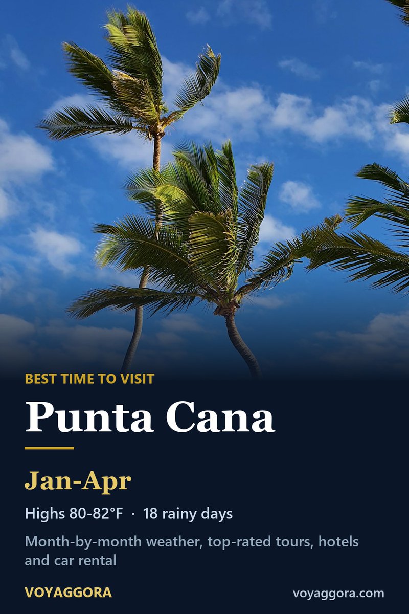 jeanleonardo's tweet photo. Best time to visit Punta Cana: January to April. Average highs 80-82°F with 18 to 20 rainy days a month - August is the hottest at 86°F. The full month-by-month guide, with top-rated tours, hotels, transfers and car rental, is free on our site. https://t.co/bbVwaMjuh6