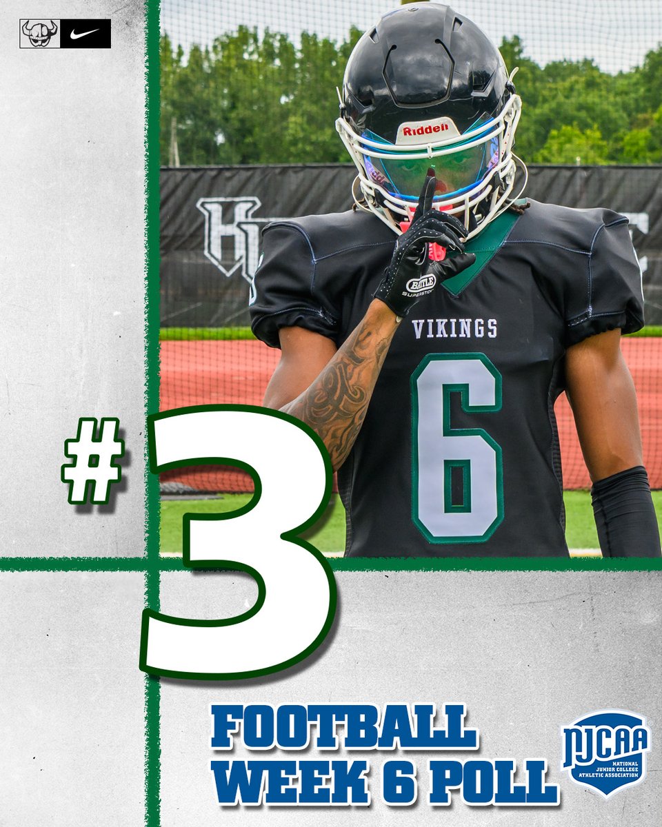 HVCCVIKINGS's tweet photo. #HVCCFootball stays at the top of the NJCAA Week 6 rankings after a comeback win this past weekend against No. 4 Erie.

Next up: A crucial matchup with No. 2 Louisburg College on the home turf with kickoff scheduled for 11:00 AM.

#GoVikings https://t.co/zHR8qpibge