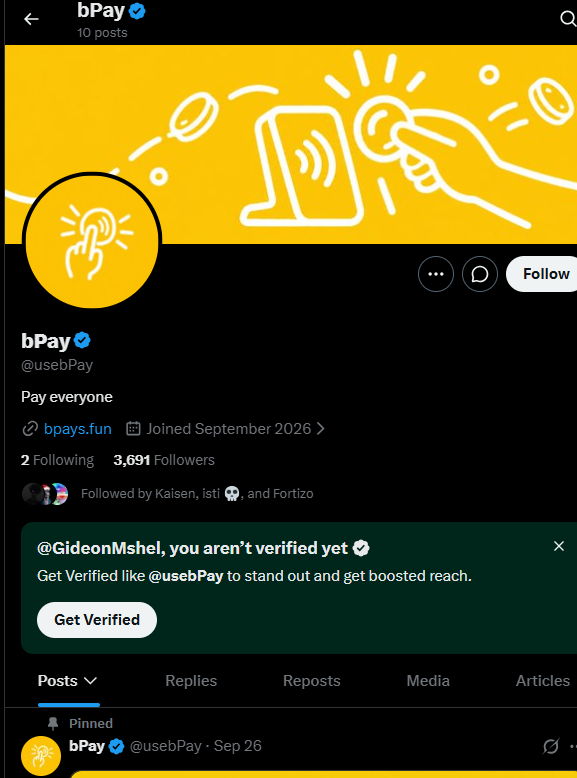 GideonMshel's tweet photo. CT, keep bPay on your radar.
 A project positioning itself around the next wave of digital payments + Web3. No unnecessary noise — watch the build and do your own research. 🔎
CA: 0xb13003bf44de426dd2a3aae3df9c3400de0a7777\
 Code: BP-A8BED3B114C1
 #bPay #Web3 #Crypto #DeFi #CT https://t.co/aXHG7dJlZ8