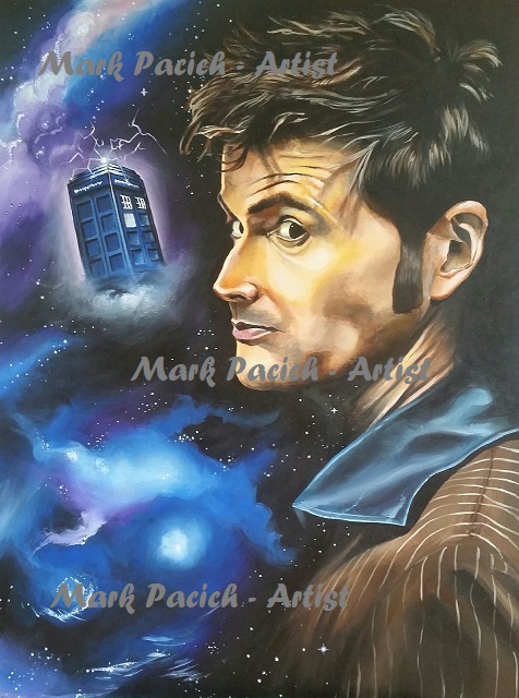 MarkPacich's tweet photo. "The Doctor" ... from Doctor Who. Portrayed by actor David Tennant. 30" x 40", hand-painted acrylic on canvas.  Original painting signed by the actor. #davidtennant @David_Tennant #doctorwho #thedoctor @bbcdoctorwho @AMCDoctorWho @DWMtweets @DrWhoOnline @DoctorWhoNews #art https://t.co/hJ8wl0wM5t