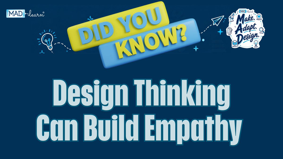 MADLearn's tweet photo. Design thinking asks students to look beyond themselves: Who are you designing for? What do they need? What assumptions are you making?

In a world shaped by technology, the ability to listen, empathize, and see another perspective may matter more than ever.

What do you think? https://t.co/3efzKYCdP5