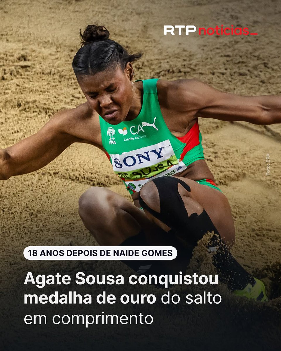 AlienSAA's tweet photo. Hoje, Agate Sousa, atleta portuguesa, conquistou a medalha de ouro no salto em comprimento nos Campeonatos do Mundo de atletismo em pista curta, em Torun, na Polónia, reeditando o feito de Naide Gomes, 18 anos depois.

Saiba mais em RTP Notícias, lin... https://t.co/Vu7IPSRHCC