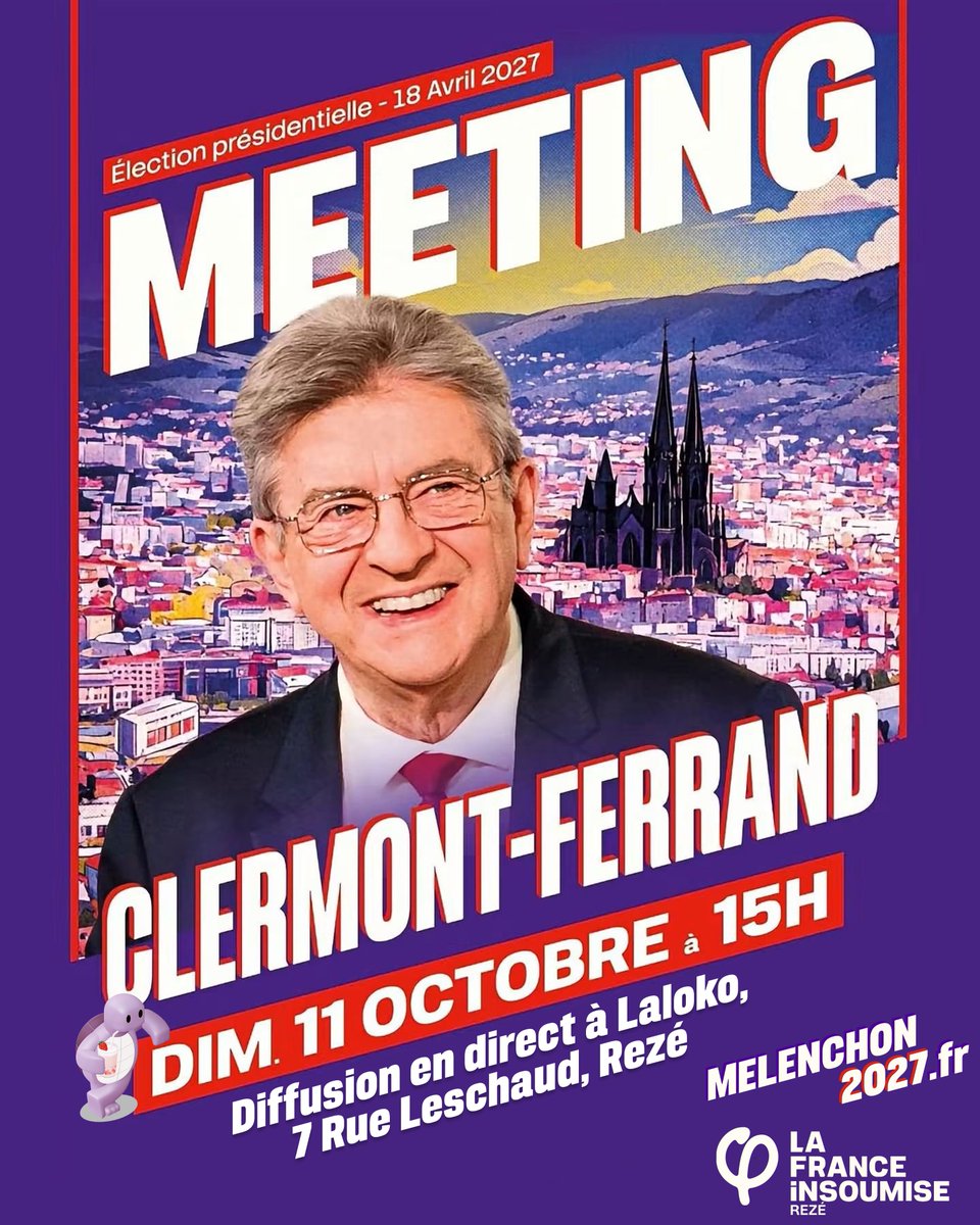 RezeInsoumise's tweet photo. 📺 Le groupe d’action de Rezé organise une diffusion en direct du prochain meeting de #Mélenchon2027 à Clermont-Ferrand !

📍 Laloko, 7 rue Leschaud à Rezé
🍻 Boissons sur place

L’occasion de rencontrer les militant·es de Rezé et des alentours !🔻 https://t.co/6uheZM2Bx3