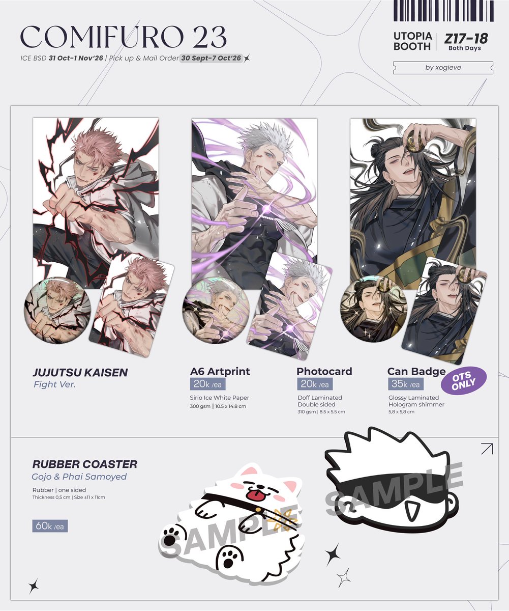 xogieve's tweet photo. [Shares♥︎] ( ᯣᴗᯣ)/
COMIFURO 23 PO+GA Open! 【1/3】

✦ Booth: Utopia Z17-18
✦ Pickup Both days &amp; Mail order (30 Sept- 7 Oct)
✦ https://t.co/l67Q40mnev
●GO please dm~

♥︎Genshin Impact, HSR, Jujutsu Kaisen, Plave, Haikyuu, LADS

#cf23 #cf23catalogue https://t.co/5rQpBrvP8K