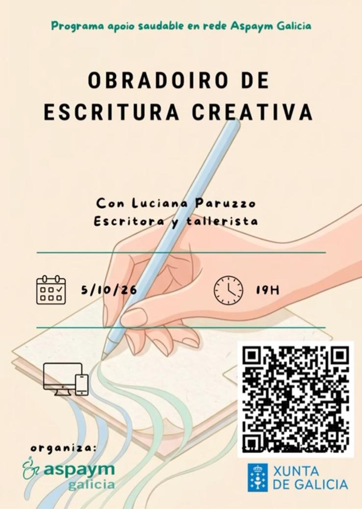 ASPAYMNACIONAL's tweet photo. ✍️ @ASPAYM_Galicia organiza un taller de escritura creativa con la escritora y tallerista Luciana Paruzzo.

📅 5 de octubre
⏰ 19:00 h
💻 Online
👉 Inscripción a través del QR del cartel.
#ASPAYM #ASPAYMGalicia

https://t.co/E3k1a3KsIQ https://t.co/tnsKP0xtXu
