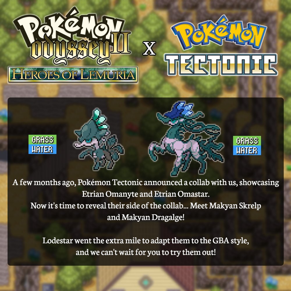Paco_Scarso's tweet photo. Something something collab with @TectonicFangame 

You'll be able to catch Skrelp in chapter 5/6 of Pokémon Odyssey II!

More news regarding PO2 development will be announced tomorrow 👀 

#pokemon #世界樹の迷宮 #etrianodyssey #pokemonodyssey https://t.co/qskkIXIk7q