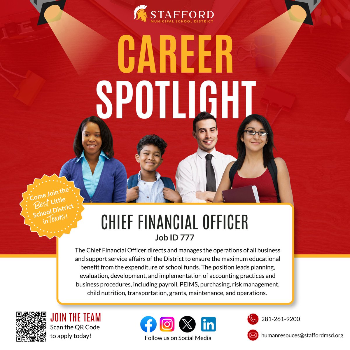 StaffordMSD's tweet photo. We’re hiring: Chief Financial Officer (CFO)

We’re looking for an exceptional financial leader to join our team as our next Chief Financial Officer.

This is an opportunity to help shape strategy, drive sustainable growth, strengthen financial performance, and partner with leadership to build the next chapter of our organization.

We’re seeking a strategic thinker, trusted business partner, and experienced finance leader who can balance big-picture vision with disciplined execution.

📈 Ready to make an impact?
View the full job description and apply: https://t.co/DVbvzjm4BH

Know someone who would be a great fit? Tag them or share this post!