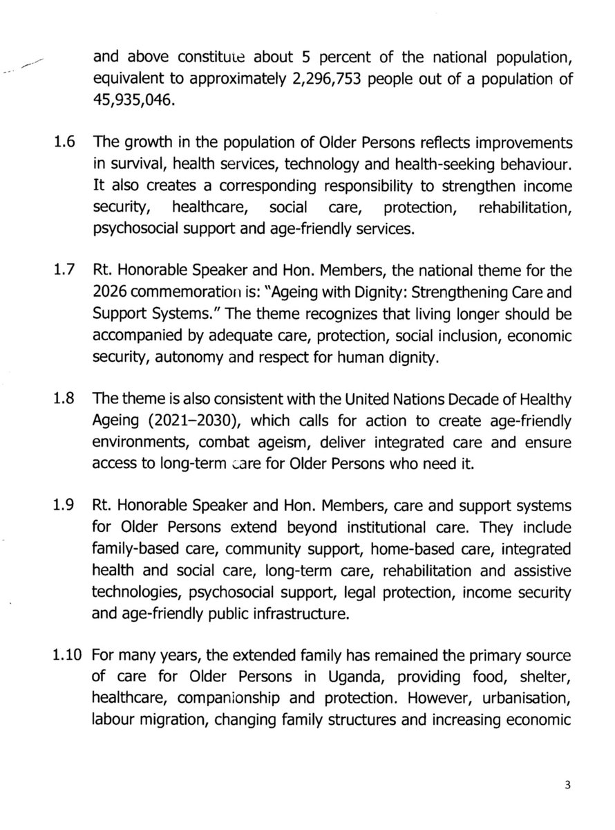 Parliament_Ug's tweet photo. 1/2 Minister Jacqueline Mbabazi’s statement the international day of older persons 2026. https://t.co/3z4euakZIt