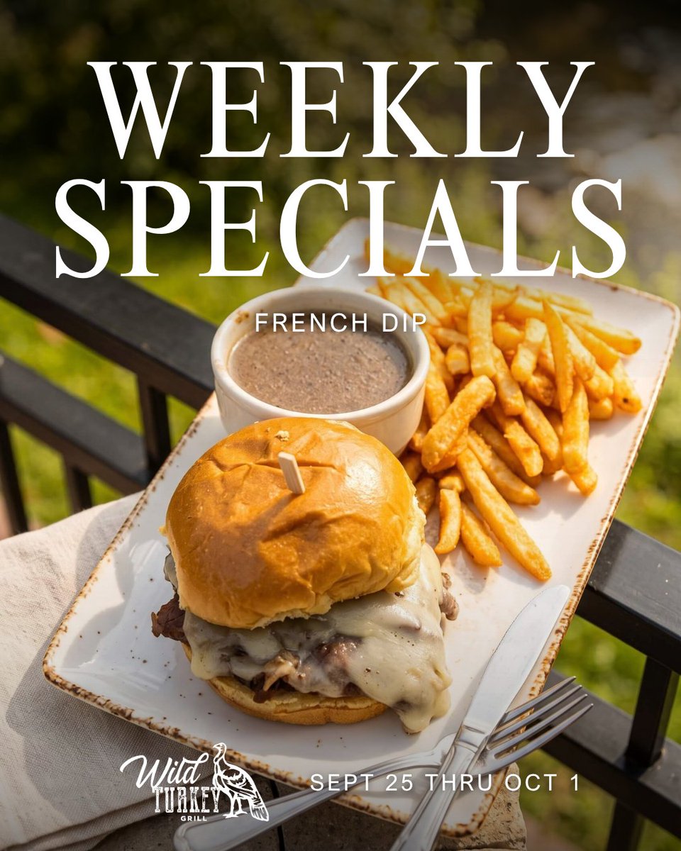 wildturkeygrill's tweet photo. Lunch plans set? Meet this week's Sandwich Feature: The French Dip ($18). 🥪🥩

Sliced prime rib, caramelized onions &amp; horsey sauce + your choice of side. Available thru Oct 1!

📍 3625 Shankweiler Rd, Allentown 🔗 Reserve/Order: Link in bio #WildTurkeyGrill #FrenchDip https://t.co/gQWiADsFMr