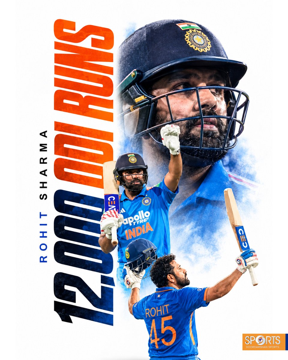 ddsportschannel's tweet photo. 12,000 ODI RUNS!🔥

Rohit Sharma reaches the 12,000-run milestone in ODI cricket with another memorable chapter added to his legendary career! 🏏

#RohitSharma #INDvsWI #TeamIndia https://t.co/zmyyTEpa4I