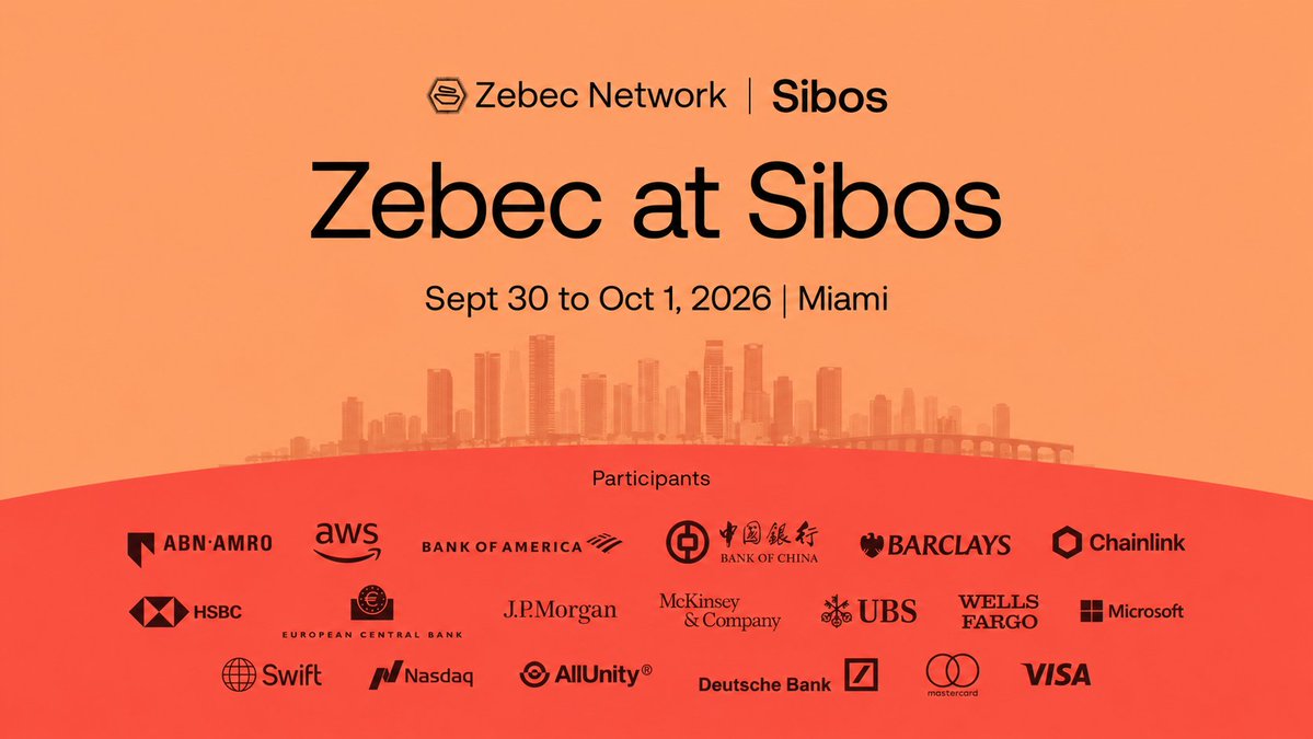 Zebec_HQ's tweet photo. Zebec is in Miami for Sibos. 🌴

This week, we’re connecting with banking, fintech and payments leaders to discuss the next phase of institutional digital asset adoption.

Real-time payroll. Enterprise payments. Onchain treasury.

If you’re attending Sibos, send us a DM to connect.