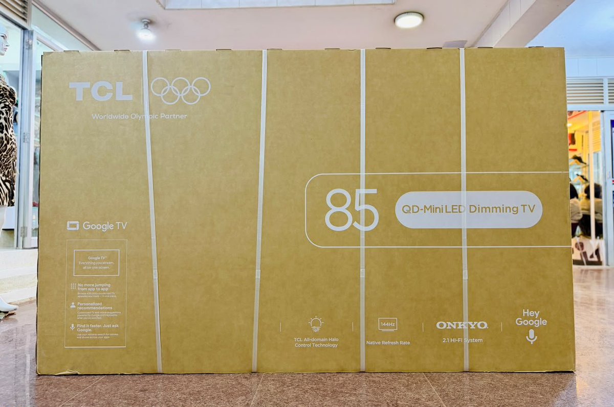 RogersApplUG's tweet photo. New arrival
TCL 85" P8L QD Mini-LED Dimming Google Smart TV (2026 Model) - UGX 4,400,000/=

• 4K OD-Mini LED + OLED
• 144Hz | Dolby Vision
• Google TV + Voice Control
• ONKYO 2.1 Hi-Fi Sound
• Dolby Atmos

📍Kooki Towers 
🚚 Same-Day Delivery 
☎️ 0759679038
#AuthenticGadgets https://t.co/gqbRrw1jxA