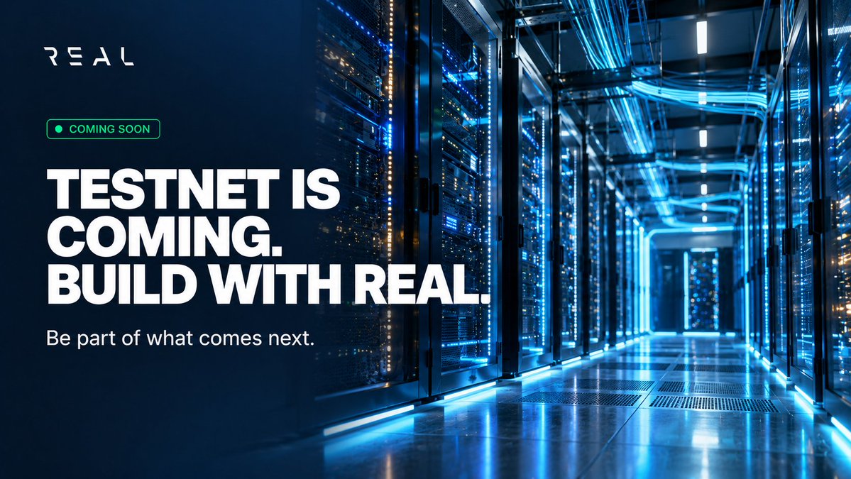 RealFinOfficial's tweet photo. REAL’s next phase brings network testing, validator participation, and community engagement into focus.

Each contributes to the same goal: infrastructure that can support the demands of tokenized finance.

Testnet is coming. Be part of what comes next.