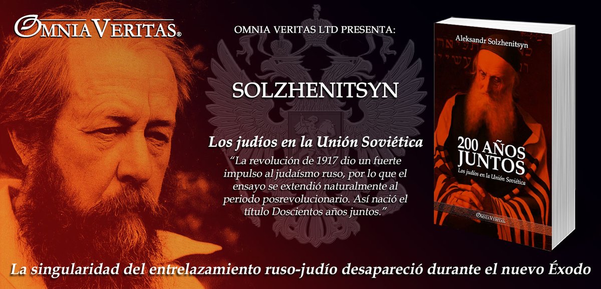 OmniaVeritasLtd's tweet photo. 200 años juntos II https://t.co/tyb8fWXEJm 📢 Nueva publicación: "200 años juntos II" de Aleksandr Solzhenitsyn.

Los judíos en la Unión Soviética.

En 1990, mientras terminaba Abril de 1917 y ordenaba la enorme cantidad de material no incluido en La rueda roja, Solzhenitsyn decidió presentar parte de ese material en forma de ensayo histórico sobre los judíos en la revolución rusa. Sin embargo, casi de inmediato quedó claro que, para comprender esos acontecimientos, el ensayo debía retroceder en el tiempo. Así, se retrocedió hasta la primera incorporación de los judíos al Imperio ruso en 1772. Por otra parte, la revolución de 1917 proporcionó un poderoso impulso a la judería rusa, por lo que el ensayo se extendió naturalmente al periodo postrevolucionario.

Solzhenitsyn tardó en darse cuenta de la importancia de la frontera histórica trazada por la emigración masiva de los judíos de la Unión Soviética, que había comenzado en la década de 1970 —exactamente 200 años después de la aparición de los judíos en Rusia— y que en 1987 ya no tenía restricciones. Esta frontera había sido abolida, de modo que, por primera vez, el estatus no voluntario de los judíos rusos dejó de ser un hecho: ya no deben vivir aquí; Israel les espera; todos los países del mundo están abiertos a ellos. Este claro límite cambió su intención de mantener la narración hasta mediados de los años noventa, porque el mensaje del libro ya se había cumplido: la singularidad del entrelazamiento ruso-judío desapareció en el momento del nuevo Éxodo.

#200AñosJuntosII #AleksandrSolzhenitsyn #Solzhenitsyn #JudíosEnLaUniónSoviética #JuderíaRusa #RevoluciónRusa #ImperioRuso #1772 #AbrilDe1917 #LaRuedaRoja #EnsayoHistórico #HistoriaRusa #HistoriaDeRusia #PuebloJudío #NuevoÉxodo #EmigraciónJudía #UniónSoviética #URSS #Israel #DiásporaJudía #RelacionesRusoJudías #Historia #Memoria #Pasado #Futuro #Ensayo #LibrosDeHistoria #OmniaVeritas #EditorialOmniaVeritas #LecturaRecomendada