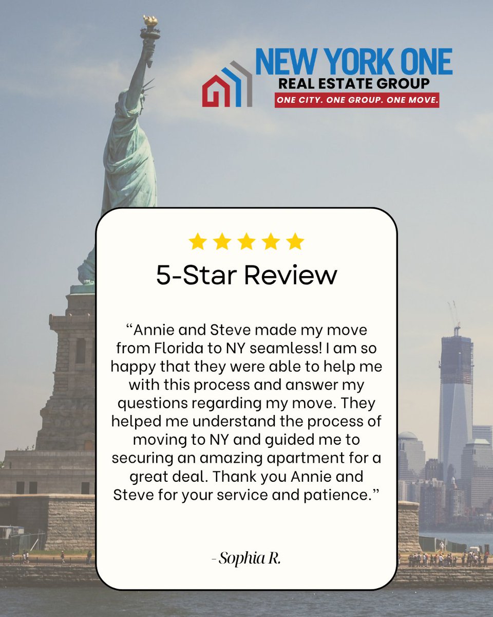 agarditeam's tweet photo. Thank You for trusting us with the big move!! This is what we thrive for: a happy and satisfied smile! Thank You for your wonderful words!!
#5starreview #AnnieandSteveAgardi #newyorkonerealesatategroup #newyorkonerealty https://t.co/zuorwPUEFi