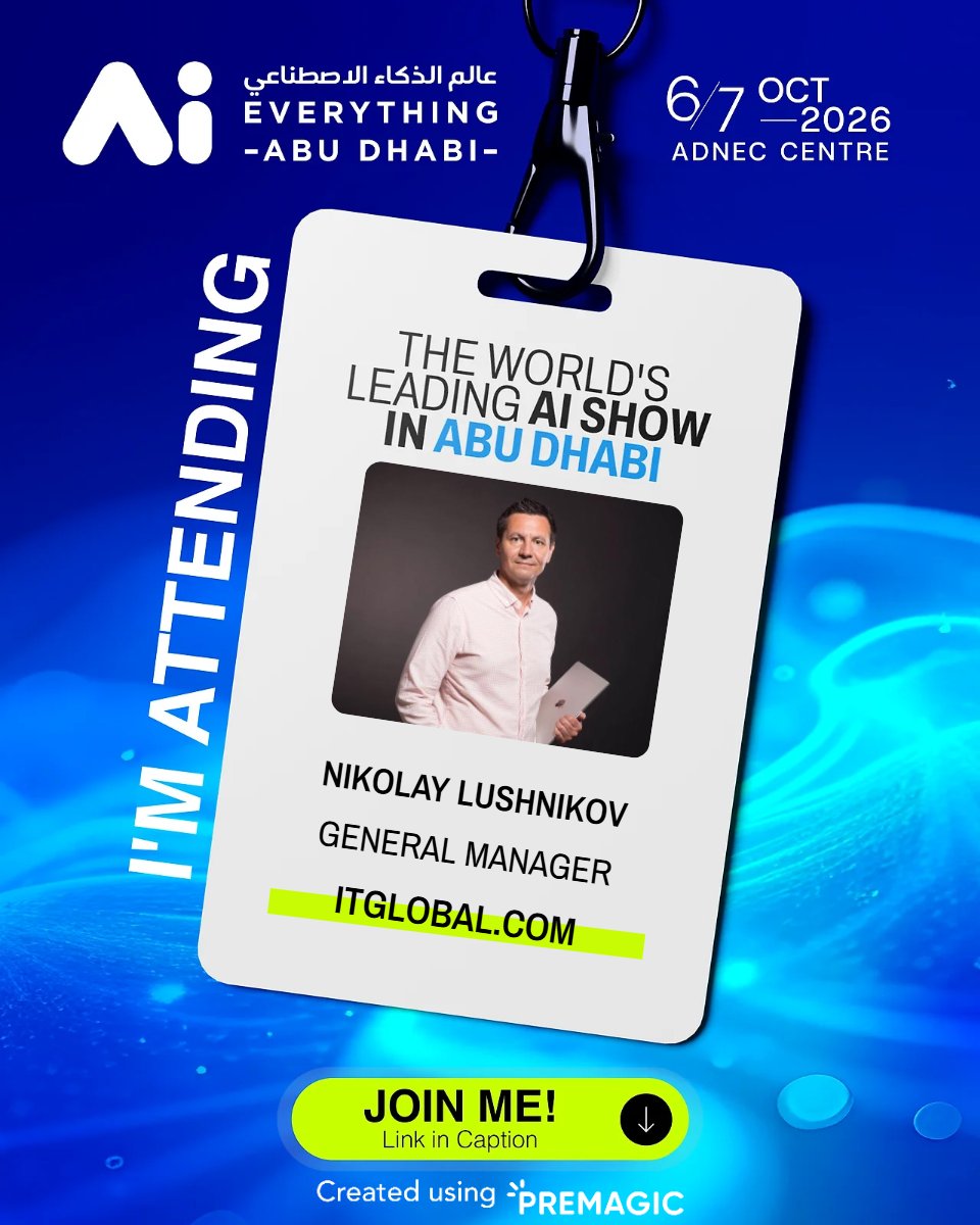 Itglobalcom_uae's tweet photo. AI Everything Abu Dhabi 2026 
Join me at on 6-7 October 2026, where the world convenes in new intelligence.

#AiEverything #AbuDhabi #ArtificialIntelligence #GITEXGLOBAL https://t.co/IiRpI4bOiI