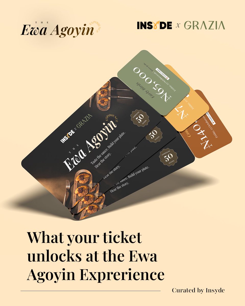 goinsyde's tweet photo. Ewa Agoyin is more than a plate. It’s a Lagos story.

On Friday, 23 October, INSYDE × GRAZIA brings that story to the table with The Ewa Agoyin Experience.

We’re bringing together rich folklore, live talking drums, and timeless vinyl tracks for an unforgettable evening https://t.co/ltWMQwJtjB