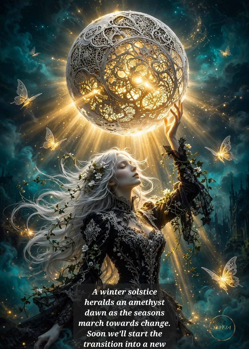 Morgan_R_R_Haze's tweet photo. #bionicanadian #loveletters #SolSeed 
A Winter Solstice heralds an Amethyst Dawn as the seasons march towards Change. Soon we'll start the Transition into a new year 
Image credit @FoxProse 
#imageprompt https://t.co/6Adx2MIT43
