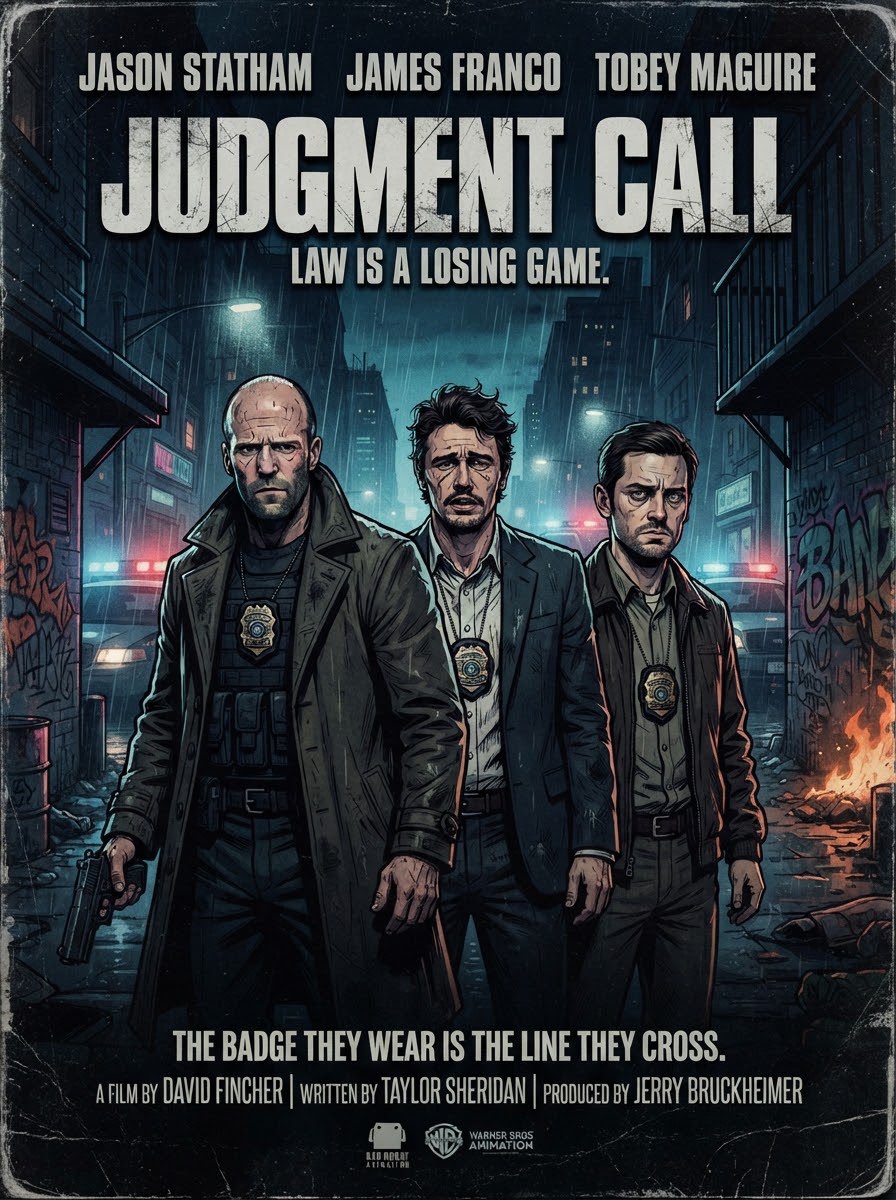 MrMovieArtist's tweet photo. #Ai #AiArt #Concept #Poster #JudgementCall #JasonStatham #JamesFranco #TobeyMaguire #Police #Cops #FBI #Law #LosingGame #Government #TaylorSheridan #Badge #TheLine #DavidFincher #JerryBruckheimer https://t.co/F7oBHBoKwg