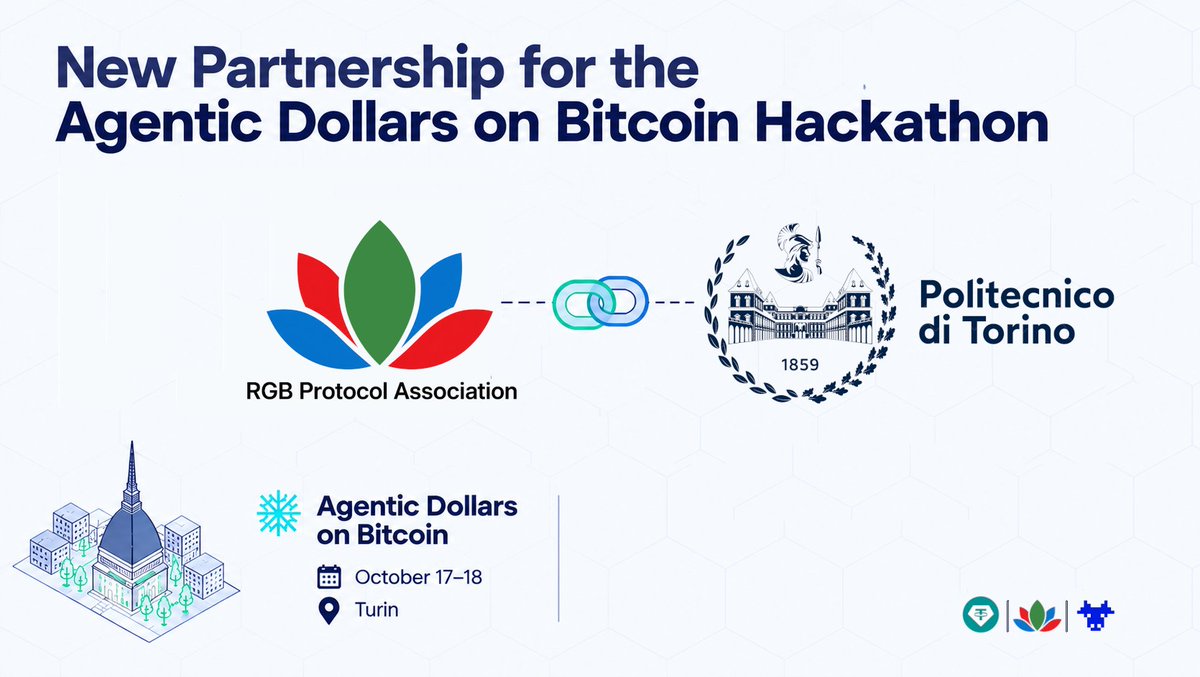 RGBAssociation's tweet photo. New partnership for the Agentic Dollars on Bitcoin hackathon: @PoliTOnews 

A university institution like the Politecnico of Turin is fundamental to educate students about future technologies! 

A special thank you to @bitpolito.

As per Politecnico's request, we are extending the application deadline to give more possibilities to their students!