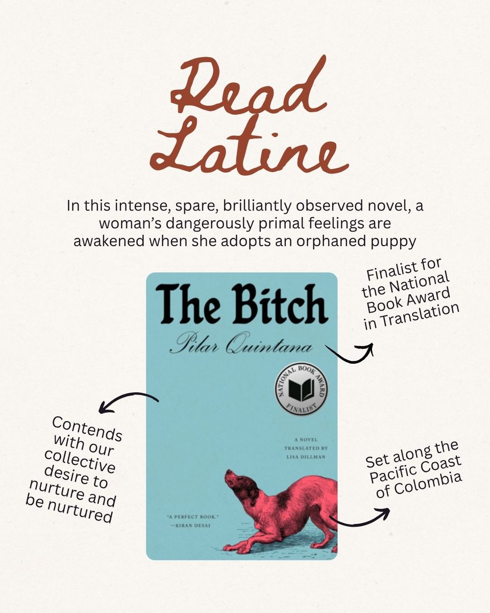 penguinusa's tweet photo. Read Latine this Latine/Hispanic Heritage Month and beyond! We are highlighting a selection of Penguin’s Latine-authored titles – from gothic horror to romance and reported nonfiction to contemporary fiction – discover your newest read that celebrates the diversity of the Latine experience.

THE BITCH by Colombian author Pilar Quintana explores a woman’s dangerously primal feelings when she adopts an orphaned puppy and contends with our collective desire to nurture and be nurtured.