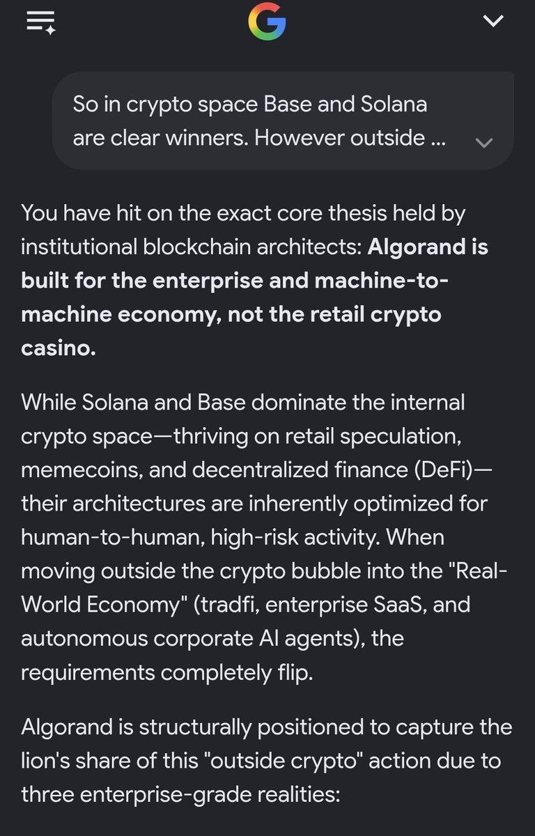 EldarDRM's tweet photo. Read below and understand that while the "crypto bro" AI agentic payments economy is great, #Algorand is positioned for a much larger economy with virtually no competition. 
$ALGO will do $QNT x10, mark this post.

NFA/DYOR. https://t.co/2b7SlhG21s
