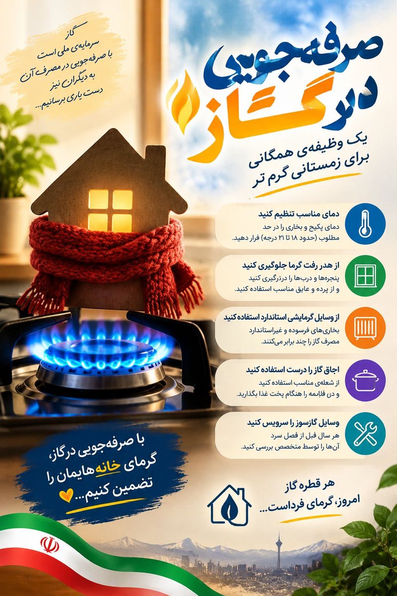 glryx1's tweet photo. 🔥 صرفه‌جویی در مصرف گاز، یعنی گرمای بیشتر برای همه 🏠

#با_مردم 
#برای_مردم 

⭕به کانال خبری نبض رسالت بپیوندید⭕

https://t.co/HlnFs22fNP https://t.co/njUe7bcFh1