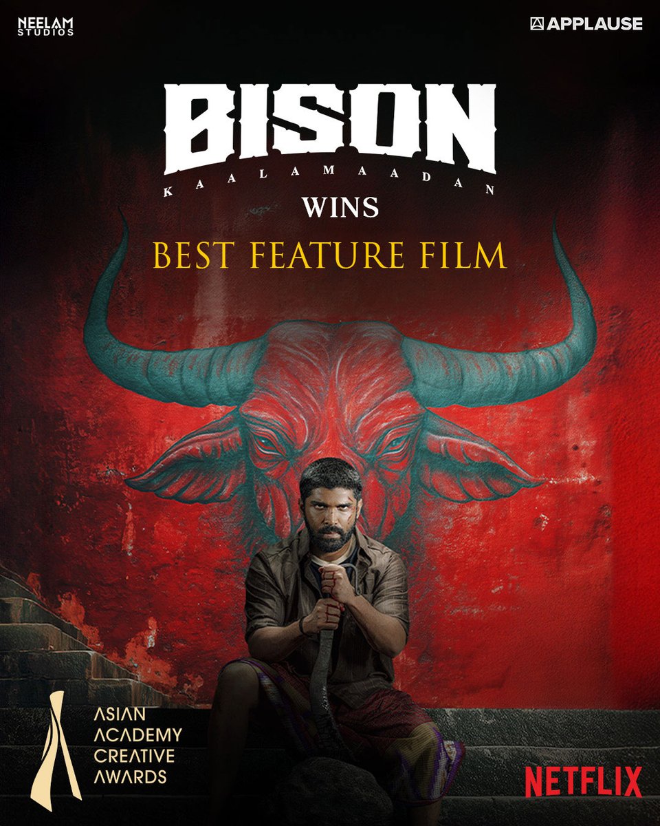 ApplauseSocial's tweet photo. Bison Kaalamaadan shines at the Asian Academy Creative Awards 2026 🏆

Congratulations to the entire team on this well-deserved recognition! ❤️

#ApplauseEntertainment #BisonKaalamaadan #AsianAcademyCreativeAwards2026 https://t.co/YEAMvY60z3