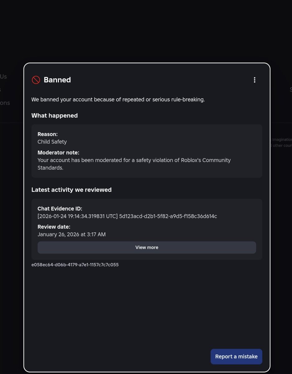 darkknight4820's tweet photo. @iconsumepizza @Roblox @DavidBaszucki Same here fr,is this their way to tell us that they noticed how broken their ai has ben yet they couldn't bother to do anything about it but just changing the ban reason. Wow roblox so helpful https://t.co/sdDrQGrXkv