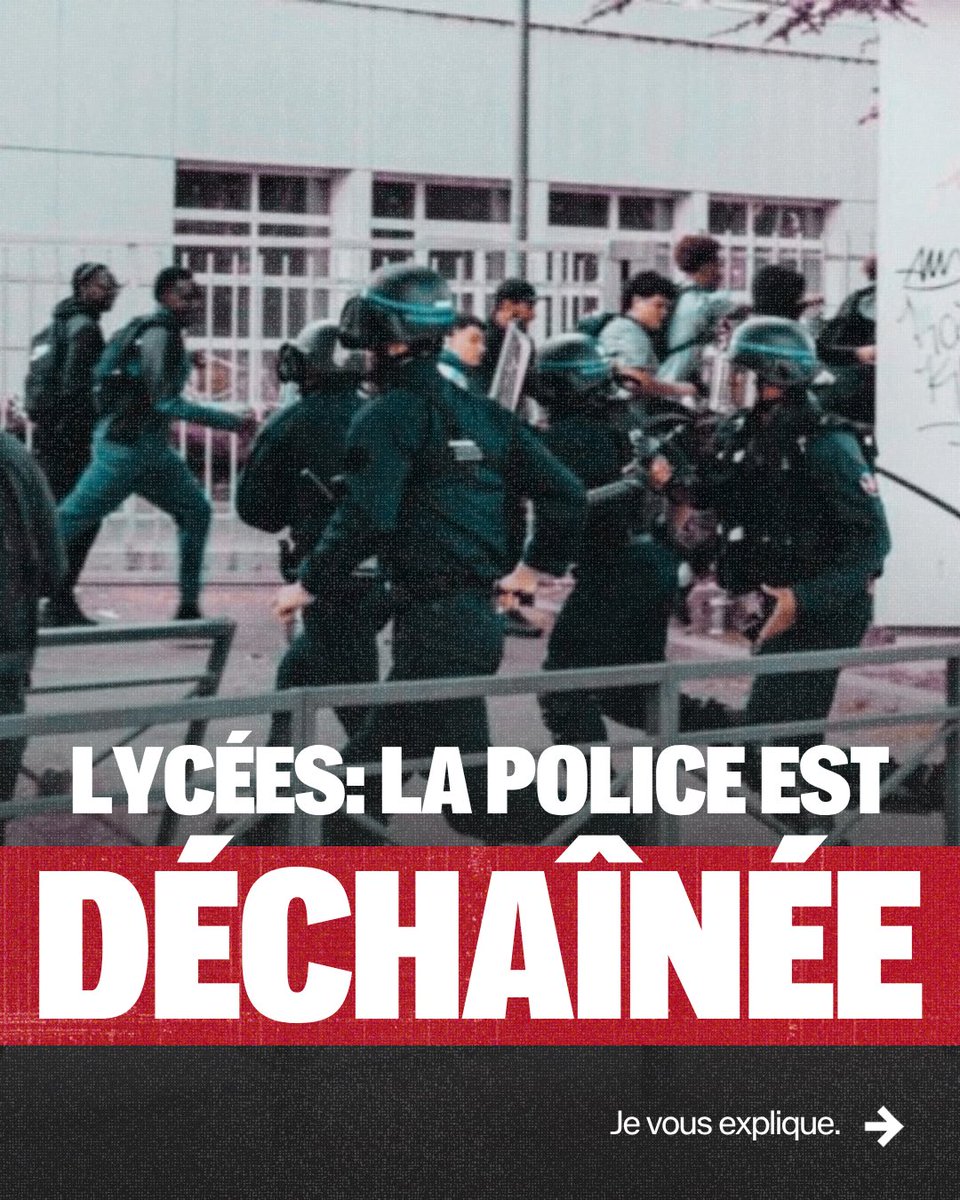 MathildePanot's tweet photo. Nos jeunes demandent des profs : Emmanuel Macron envoie la police pour les frapper. https://t.co/5YYTJPXBal
