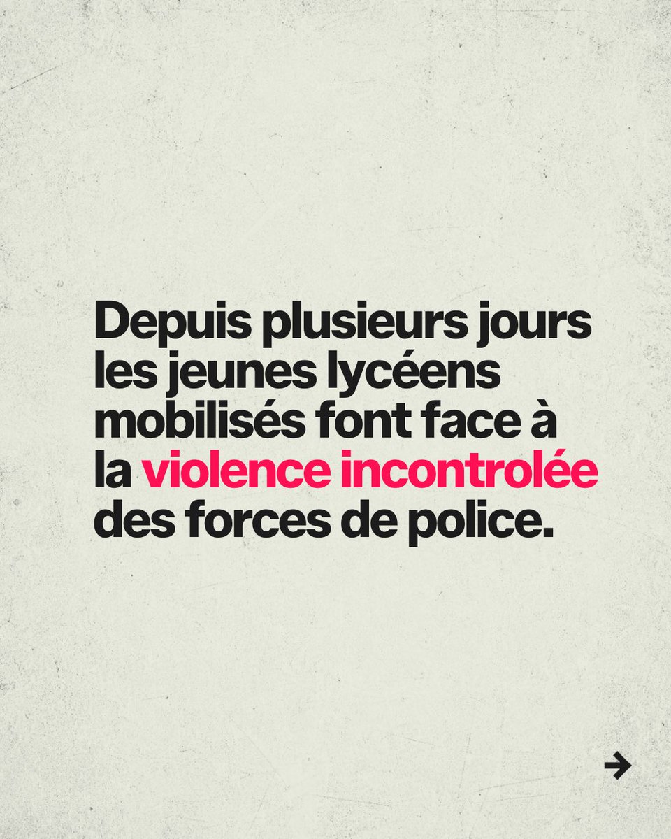 MathildePanot's tweet photo. Nos jeunes demandent des profs : Emmanuel Macron envoie la police pour les frapper. https://t.co/5YYTJPXBal