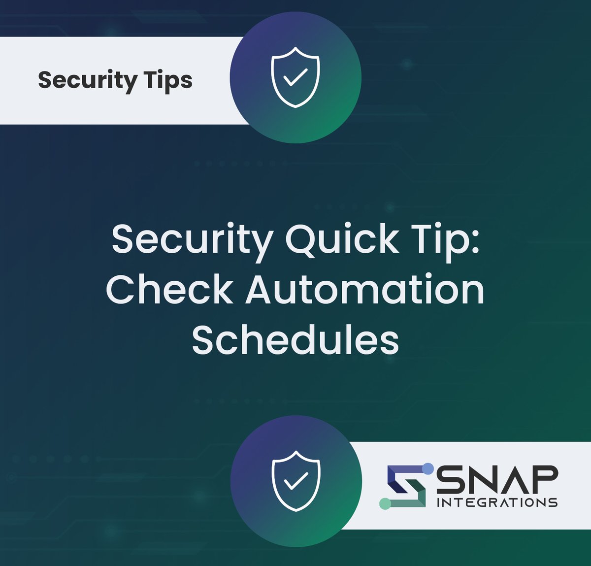 securedbysnap's tweet photo. Security Tip 🔒: Check Automation Schedules

With all the home automation options, it's easy to forget to keep them updated - especially as your family or business' schedule changes. Double check those this fall and keep everyone in sync.

#snapintegrations https://t.co/9ST2r4AHHl