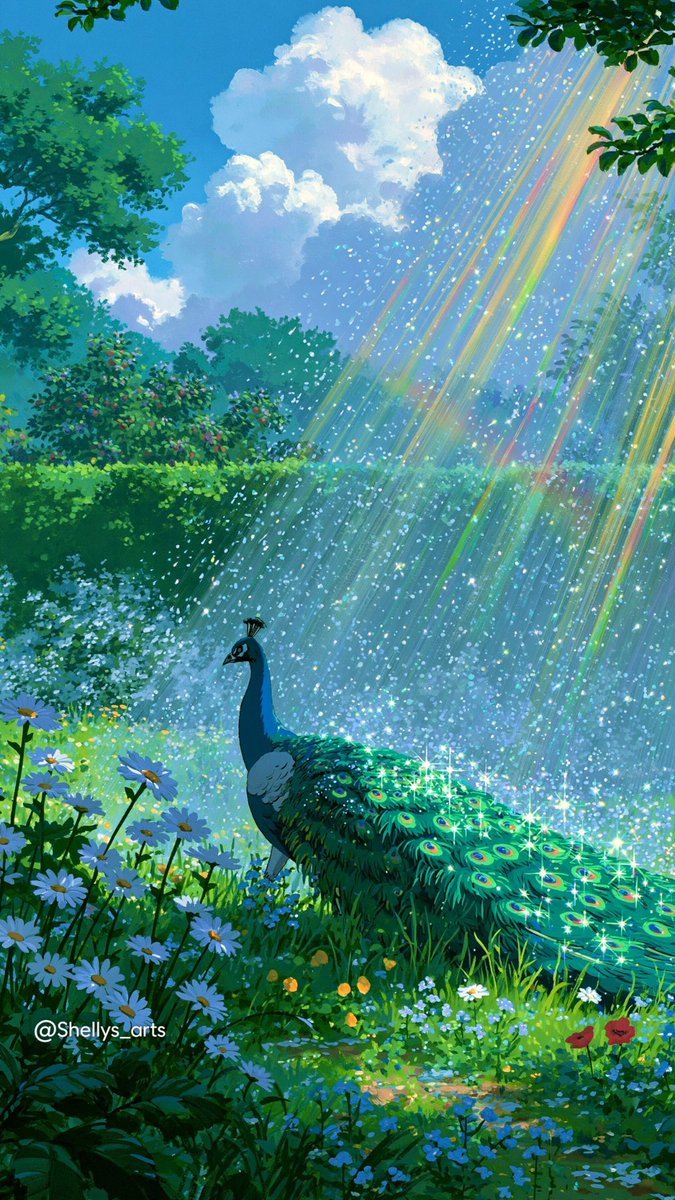 shellys_arts's tweet photo. The Garden Has Its Secrets 🦚🌿✨

A flutter of wings, sunlight slipping through the trees, and tiny rainbows dancing across the water.

✨ Wallpapers &amp; prints available on my Ko-fi - link in bio.
✨ Follow @shellys_arts for more magical worlds.

#aiart #aiartist #fantasyart https://t.co/RoFG63enrs