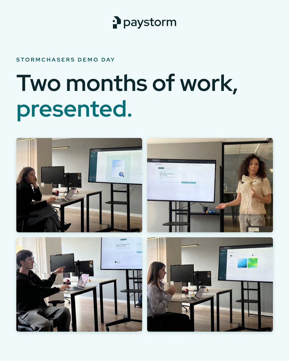 paystorm_ai's tweet photo. Monday was Demo Day at Paystorm💚

A chance to step back, take the floor, and share the work, progress, and lessons from the past two months.

Proud of everything Anita, Alejna, Bashkim, Diona and Leart brought to the room and even more excited about where they take it from here. https://t.co/nzlGGiW0CF