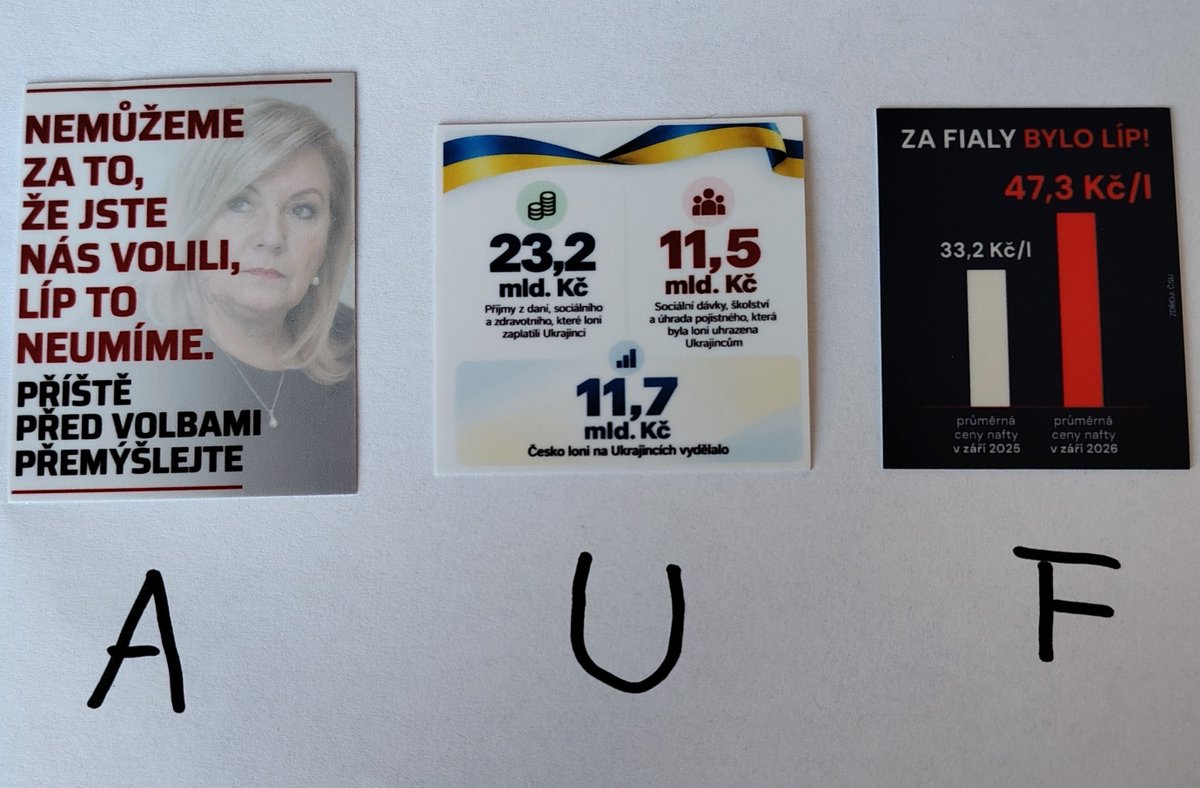 Enela96's tweet photo. Říká se, že stokrát opakovaná lež se stane pravdou.

Jediná protilátka je, stokrát opakovat pravdu. A to nejen na sítích, ale i "offline". Pojďme polepit celou republiku. 🫡 

Mám zatím tři designy nálepek a deset (podle vašeho výběru) vám pošlu a vy je nalepíte někde, kde budou vidět. 😎 

Stačí poslat aspoň 100 Kč na sbírku na podporu Ukrajiny 🇺🇦, která je v komentáři a napsat mi tady do komentáře, které nálepky chcete.

Ozvu se vám a pak už mi jenom napíšete adresu, kam mám nálepky poslat.

Pokud máte nápad na další design nálepky, tak taky napište do komentáře. Budu ráda. 🙂 

A samozřejmě prosím o retweet. 🫶