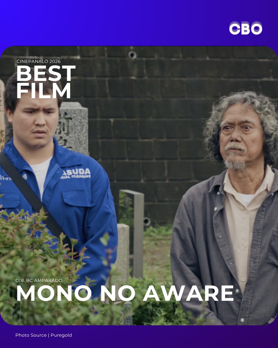 cbo_channel's tweet photo. 'Mono No Aware' wins Best Film (Panalong Mahabang Pelikula) at the 2026 Puregold CinePanalo Film Festival.

Directed by BC Amparado, the film stars Juan Karlos, Perry Dizon, &amp; Momoko Kobayashi. #PuregoldCinePanalo2026 https://t.co/PflpchjKbt