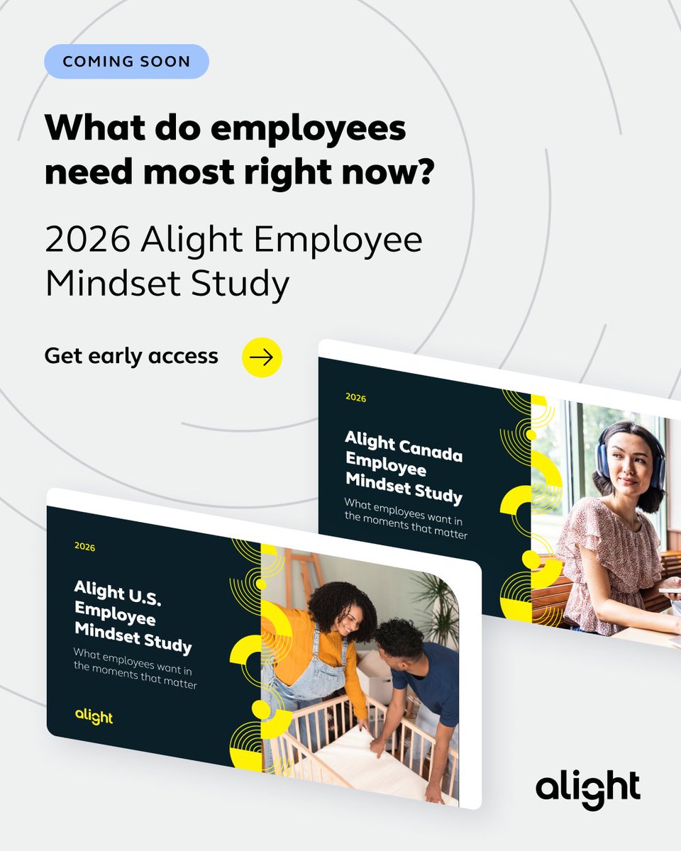 AlightSolutions's tweet photo. Employees are feeling okay. Few are truly thriving. What’s weighing on them and what do they need from employers?

Alight’s 2026 Employee Mindset Study explores wellbeing, culture, total rewards and technology in both U.S. and Canada.

Get early access 👉 https://t.co/DSfh3RNnnw https://t.co/wQB8Jr0Ar7