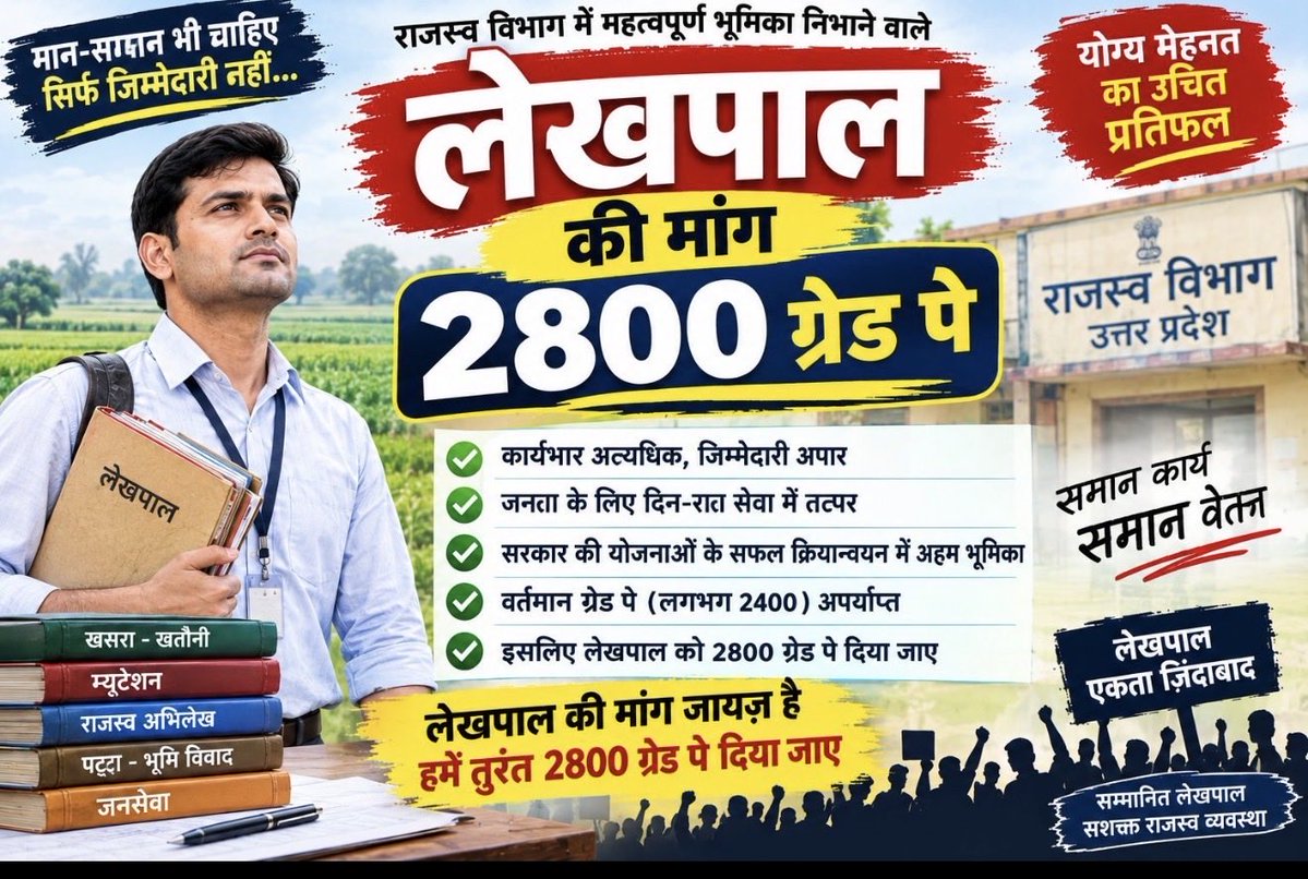 Chandanlek's tweet photo. #लेखपाल_की_मांग @SureshKKhanna @UPGovt @INCUttarPradesh @BoardofRevenue 
उत्तर प्रदेश में लेखपाल सरकार की हर एक योजना को आम जनता तक पहुँचाने में इतना मेहनत कर दिया है की सरकार उनको आजीवन लेखपाल के पद पर ही रखना छह रही है प्रमोशन का कोई सोच ही नहीं रहा है।😂😂 https://t.co/COEjK4I6np