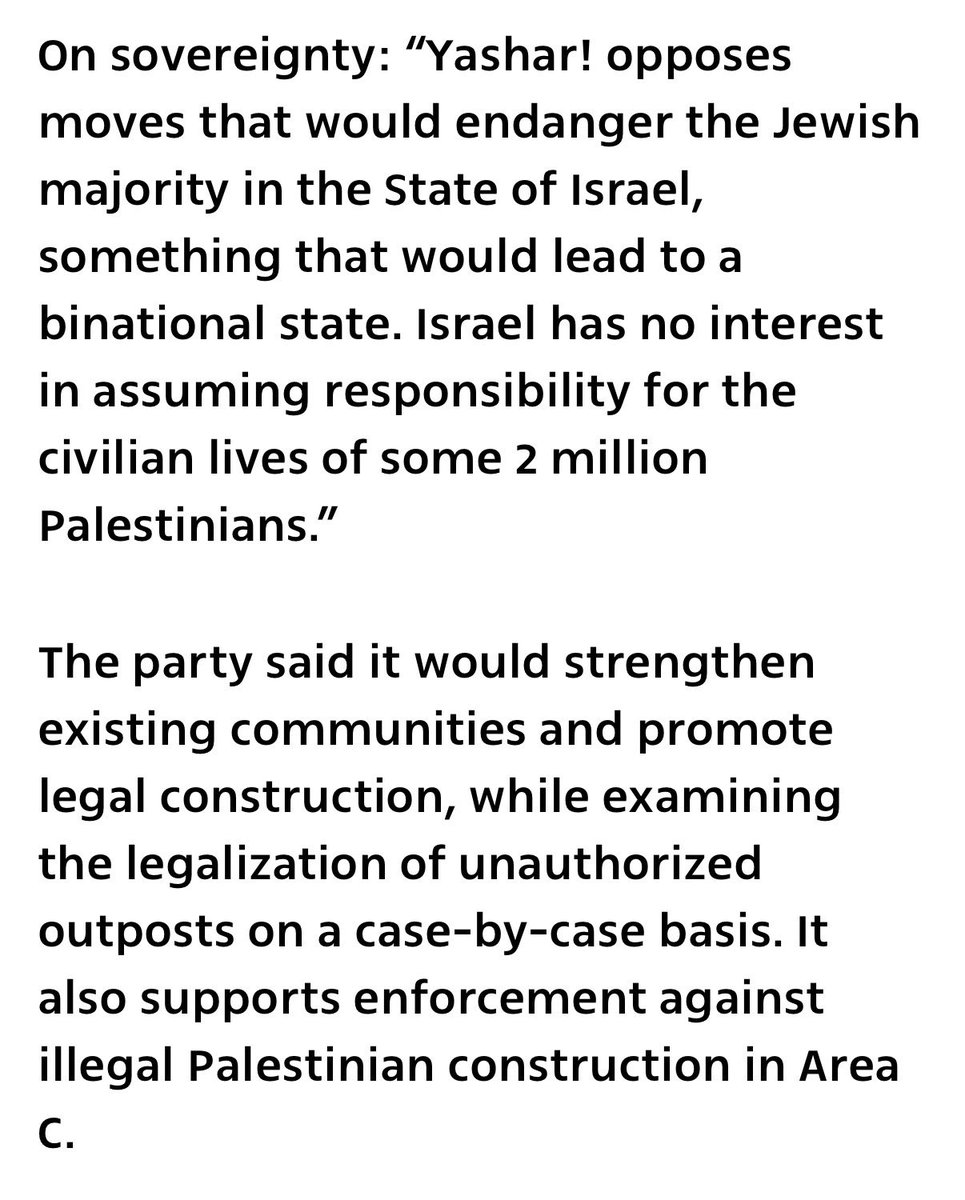 infinite_jaz's tweet photo. Here’s the new West Bank policy if the “centrist” Gadi Eisenkot beats Netanyahu next month: 
❌ Palestinian state
❌ Binational state
❌ Evacuate settlers 
✅ Strengthen and expand settlements
✅ Legalize unauthorized outposts (case-by-case)
✅ Demolish Palestinian homes https://t.co/vEHmt885TL